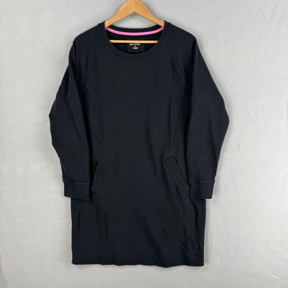 Lilly Pulitzer Sweater Dress Womens XL Black French Terry Long Sleeve Pockets